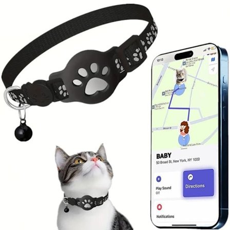 Lollanda Kjæledyrsporer, GPS-halsbånd for katt og hund, kjæledyrsporer, sporingshalsbånd med liten bjelle og refleksbånd, justerbar 18-30 cm