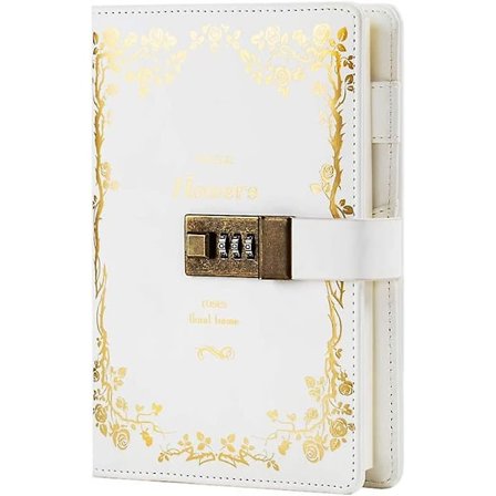 Låsbar Dagbok Lær Låsbar Journal Skrivebok Vintage Lås Planlegger Agenda Personlig Dagbok Hvit