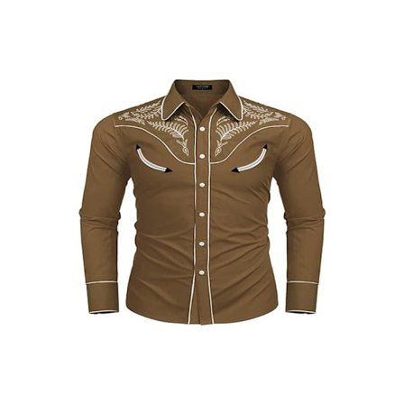 Herre Western Cowboy Skjorte Casual Langermet Knapp Ned Skjorter brun