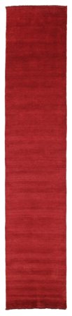 Enfärgad Liten Handloom Fringes Matta - Mörkröd 80X400 Ull