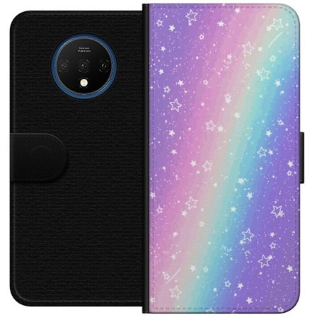 Kompatibel Tegnebogsetui til OnePlus 7T Rainbow-farvet pastelbaggrund med hvide stjerner og glitrende prikker i blød overgang