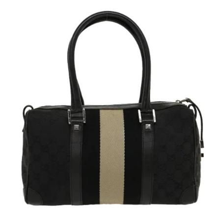 Gucci Vintage, Pre-owned Canvas Handbag Zwart, Dames, Maat:ONE Size,leer