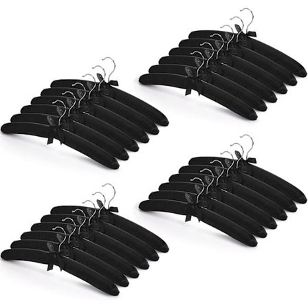 25 stk. satinpolstrede bøjler med rustbeskyttelse til kjoler, trøjer, jakkesæt og mere (sort)