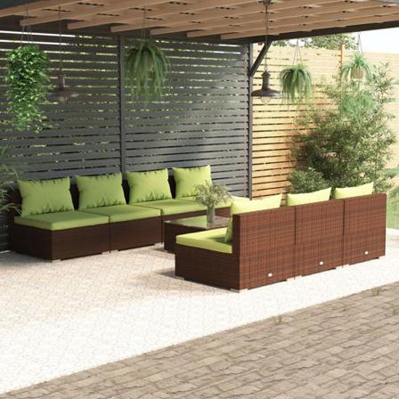 Vidaxl Loungegrupp För Trädgården Med Dynor 8 Delar Konstrotting Brun