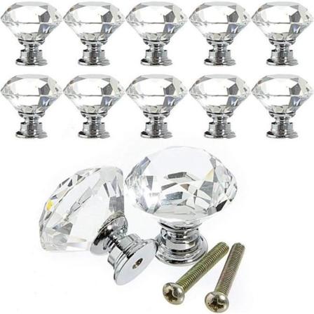 10 st 30 mm kristallknoppar Dörrhandtag för lådmöbel Skåp Skåp Glasknopp Transparent