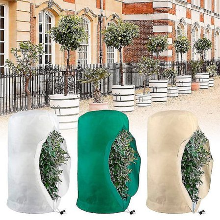 Frostbeskyttelsesposer for planter, plantefleece frostbeskyttelse med glidelås og snøring Gjenbrukbar frostbeskyttelsesduk Grønn