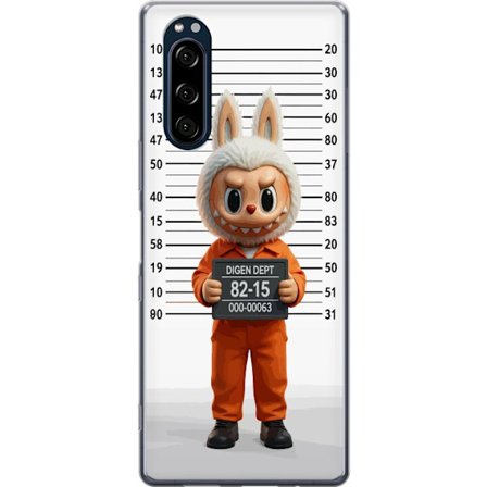 Kompatibel Mobilcover til Sony Sony Xperia 5 Sød tegnet kaninfigur i fængselsklæder med fangenummer mod baggrund med længdemåling