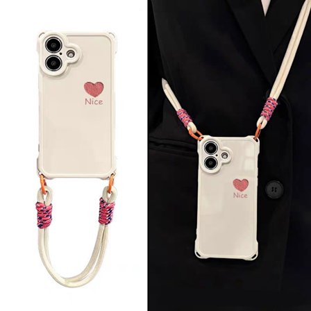 iPhone 16 Plus telefondeksel med snor, hvit