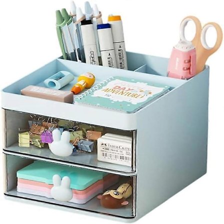 Skrivebordsartikler Organizer med Skuffe, Bordplade Papirvarer Opbevaringsboks Blyanter Penne Holder til Kontor, Skole, Hjem -Yx