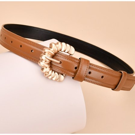 Dameur med uregelmæssigt C-formet spænde, enkelt tyndt bælte, ægte læder