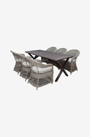LifestyleGarden - Bord 190 cm og 6 stk Marbella-stoler - Brun - Spisegrupper - Fra Homeroom