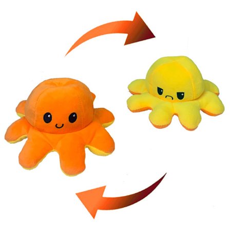Vändbar Bläckfisk Vändbar Bläckfisk Plyschleksak Dubbelsidig Uttrycks Docka Ansiktsbytande Tygdocka orange till gul