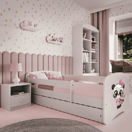 Kocot Kids Barnsäng - Babydreams Vit - Panda Med Låda Och Madrass 160x80 Cm - Litenleker