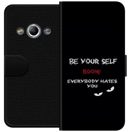 Kompatibelt Lommeboketui til Samsung Galaxy Xcover 3 Mørk minimalistisk tekstillustrasjon med ironisk budskap og truende øyne i svart kontrast