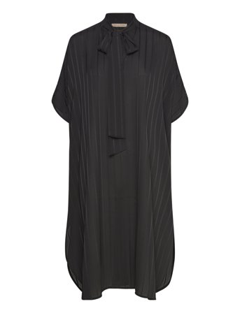 Midi Dress With Neck Tie Band Black Stella Nova