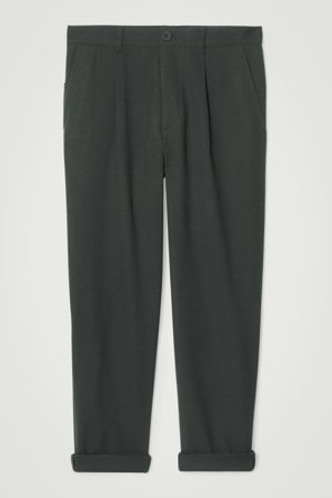 COS Men's Pleated Wool Tapered Trousers in Green