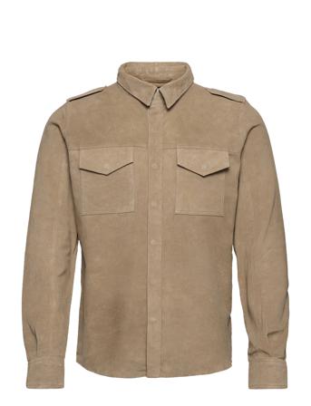 Ollie Leather Shirt Beige Mos Mosh Gallery