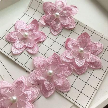 Blondekant Perleblomst Broderet Pink