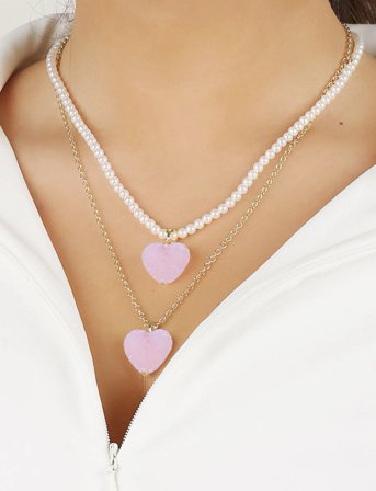 SNÖ of Sweden Sugar Hearts Pendant Pearl Neck 45 G/Light Pink - 45 Cm - Pink - 45 CM