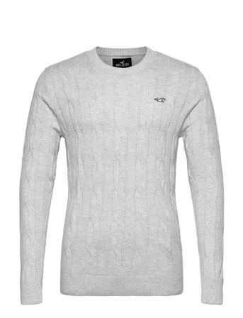 Hco. Guys Sweaters Strikkegenser M. Rund Krage Grå Hollister