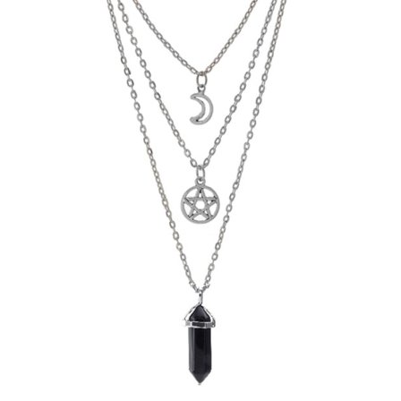 Halsband Onyx Pentagram 3 i 1 Layered Wicca pagan Rostfri