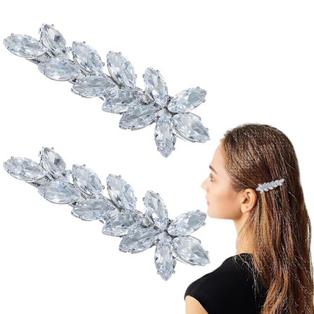 2 stk. glitrende hårspenner med krystaller, Rhinestones Duckbill Alligator hårnåler, Håndlagde hårspenner, Elegante gullfargede metall hårnåler 