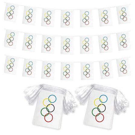 Olympisk flagg, 14*21cm dekorasjon for olympiske leker, baråpning, dekorasjon for internasjonale arrangementer, 10 meter, 20 flagg (2 stk)