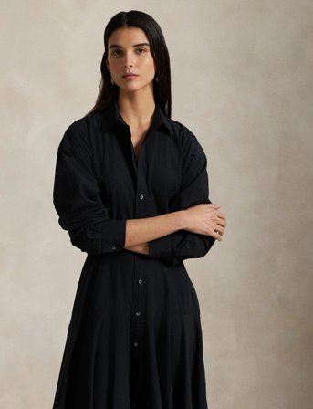 Polo Ralph Lauren Paneled Cotton Canvas Shirtdress - Black - 32