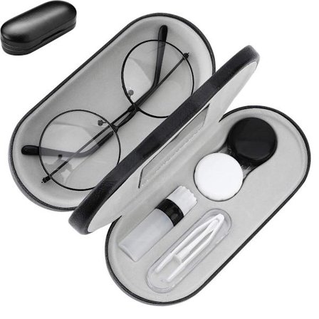 Brilleetui - 1 stk - Dobbelt brilleetui - Kontaktlinseetui - m/ Speil - 2 - i - 1 Dobbel