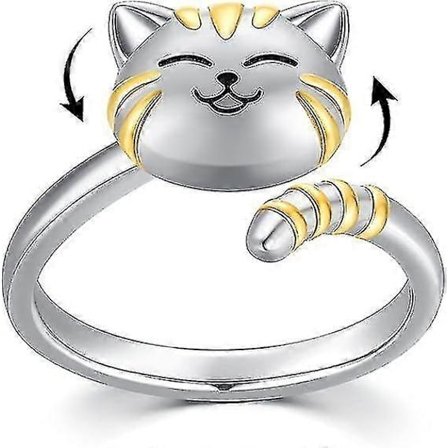 Söt Katt/Hund Spinner Ring 925 Sterling Silver Djur Katt/Hund Fidget Ring För Ångest För Kvinnor Flickor-FCY