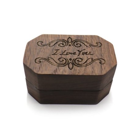 Sort Valnøtt Tre Forlovelsesringboks Massivt Tre Åttekantet Jeg Elsker Deg Ring Organizer for Frieri Bryllupsseremoni Gave