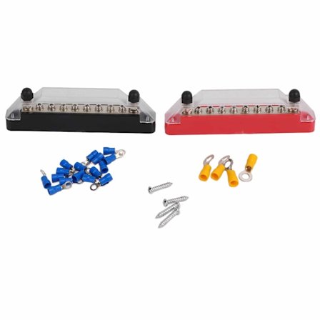 1 Par 48V 150A 10-Terminal Bus Bar med 20 Terminaler Strømfordelingsklemme til Bil RV Stud M6x2/ Skrue M4x8