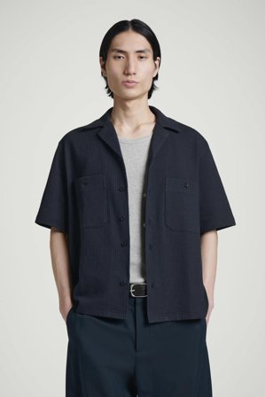 COS Men's Cotton Seersucker Resort Shirt in Blue