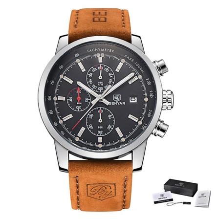 2023 Uusi Benyar huippumerkki luksusmiesten watch kvartsikello vedenpitävä automaattinen kronografi miesten watch Relogios Masculino Silver Black