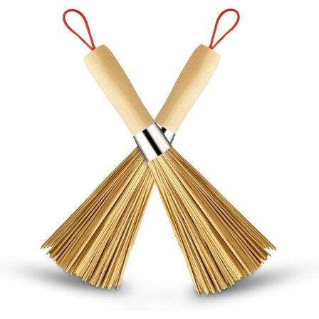 2-pakke bambus wokbørste, kjøkkenrengjøringsbørste, bambus kjøkkenpanne børste, FPR panne håndtaksrengjøringsbørste, bambus panne børste, grytebørste