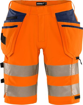 Arbetskläder Fristads Herr Varsel Green hantverkarshorts stretch 2646 GSTP, klass 2, Varsel Orange/Marinblå