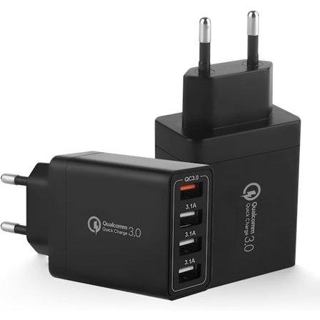 2-Pakning USB-Lader, 4-Port USB Ladeadapter med 33W Smart QC 3.0 Hurtiglader, Multi-Port Strømforsyning for iPhone, Samsung