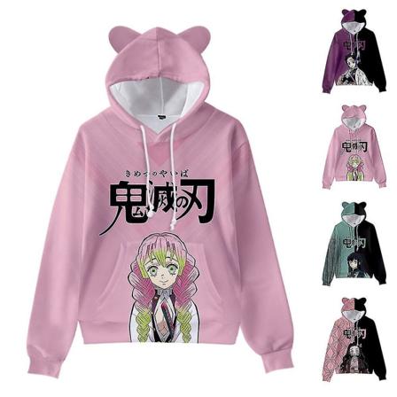 Unisex Demon Slayer -kuvioinen huppari Casual Pullover Cat Ear -huppari Topit Pink M