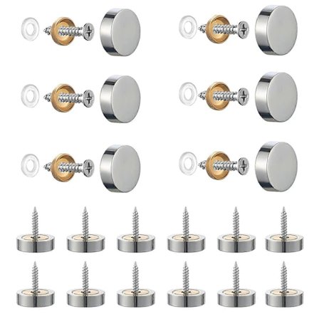 20 stk. børstede skruer i rustfritt stål med dekorative deksler for speil, bord, plater, skap, glasspaneler, sølv 14 mm
