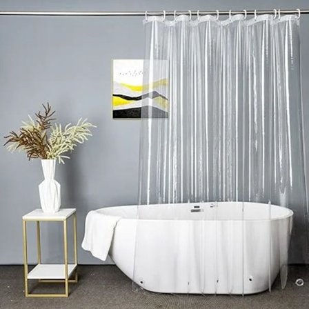 Ekstra langt, gjennomsiktig dusjforheng 180x200cm, Transparent