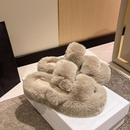 Vintermode Mjuka Varma Bekväma Platta Päls Tofflor Designer Slip O