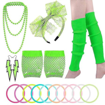 Naisten Vintage 80-luvun Asusteet - Setti: Legginsit, Verkkohanskat, Pääpanta, Korvakorut, Kaulakoru, Rannekoru