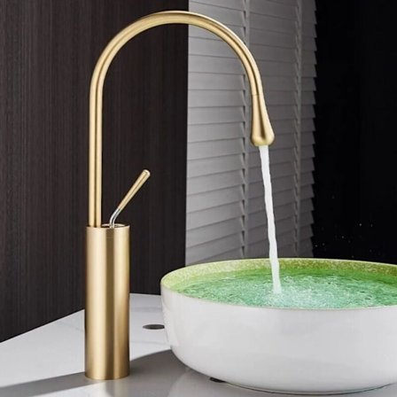 Gull servantkran i gullfarget baderomsvask høy toalettblander 360°