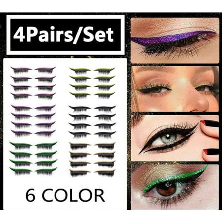 4 par gjenbrukbare eyeliner- og øyenvippeklistremerker Fluorescens