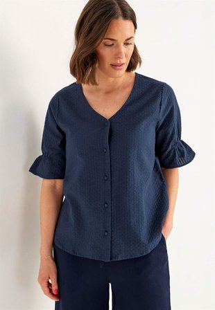 Cellbes of Sweden - Bluse i seersucker i marine til damer i størrelse 42/44
