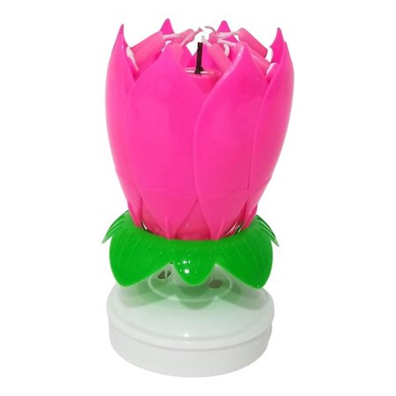 Lotuslys Solid Parafin Farget Blomsterform Flat Bunn Roterende Elektronisk Lys Bursdagskake