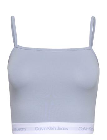 Logo Tape Strappy Top Crop Tops Sleeveless Crop Tops Sølv Calvin Klein Jeans