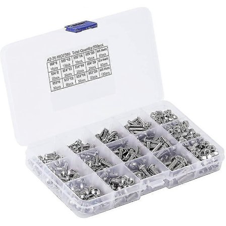 Skruvmutterkit, 500 st M3 M4 M5 Rostfritt Stål Platt Huvud Bultar Skruvmutter Sortimentskit Med Förvaringslåda -dd