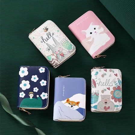 Kawaii Animal Design Wallets for Women Leather Card Holder Bag Women's Purses Cartoon Bear Rabbit Corgi Inu Cat Coin Card Wallet