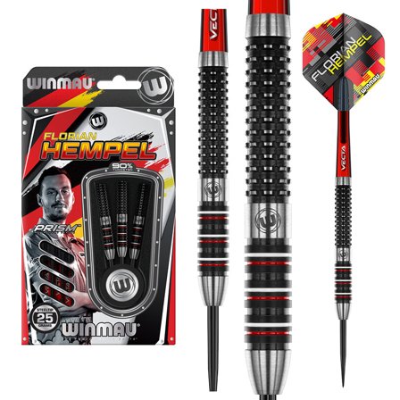 Winmau Florian Hempel Darts 23g/25g Steel Tip Darts - Professional Tungsten Darts with Enhanced Grip, Red/Black/Silver, 6.4mm/6.55mm x 54.6mm